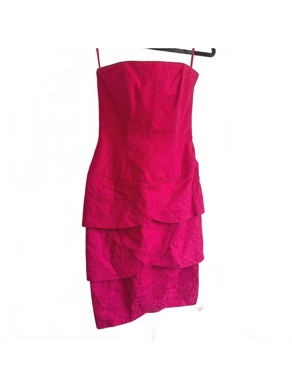 Vintage 1980s-1990s Strapless Party Dress Made in Korea Jacquard Hot Pink Size 4